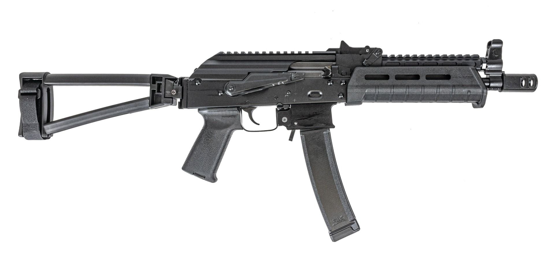 Psa AK-V 9mm Moe Triangle Folding Pistol, Black With Sa Railed Gas Tube
