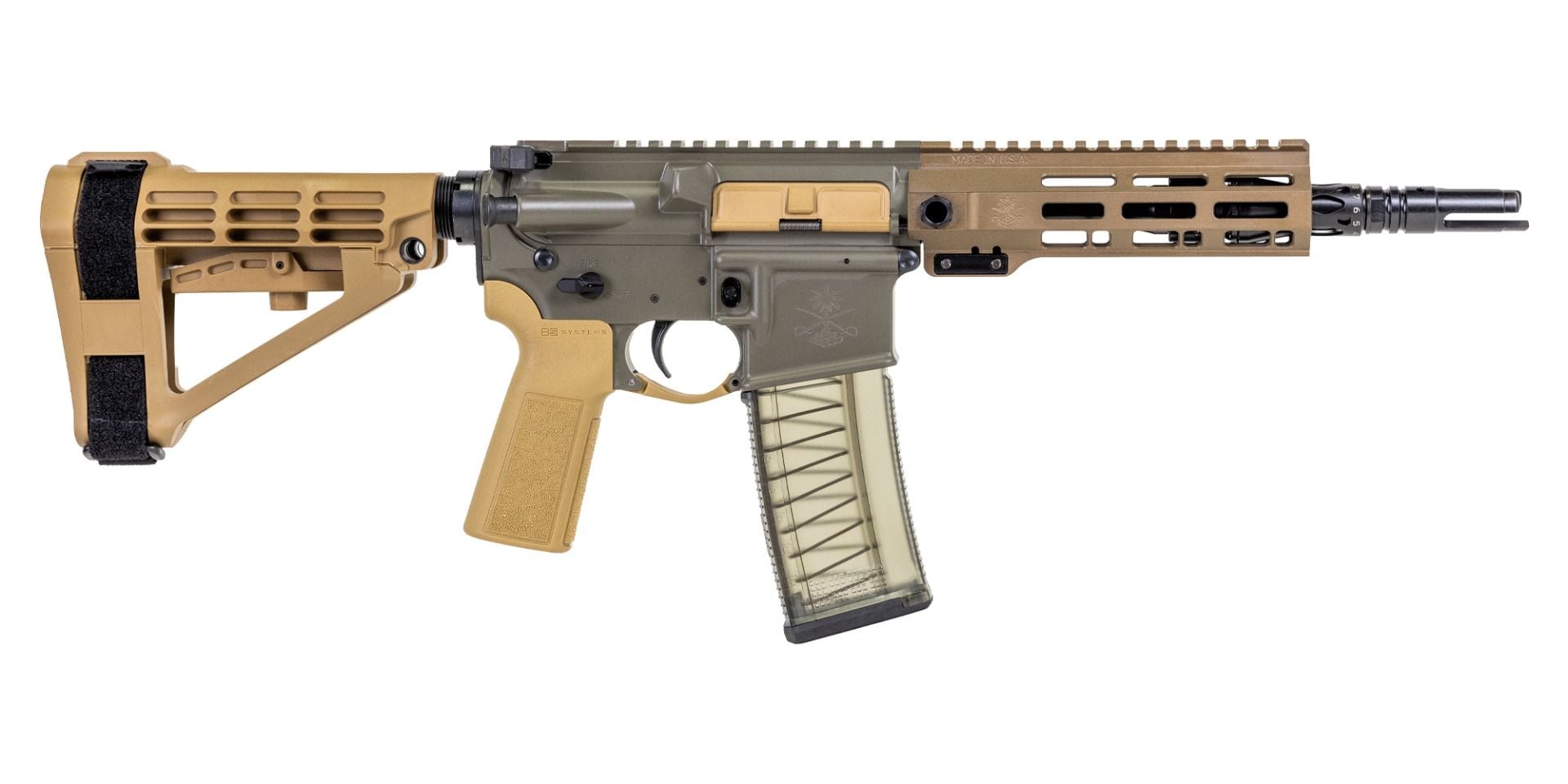 PSA Sabre-15 Forged 8.5" .300 Blackout 1:5 Pistol w/Rifle Speed Gas Block and SBA-4 Brace, Moss Green
