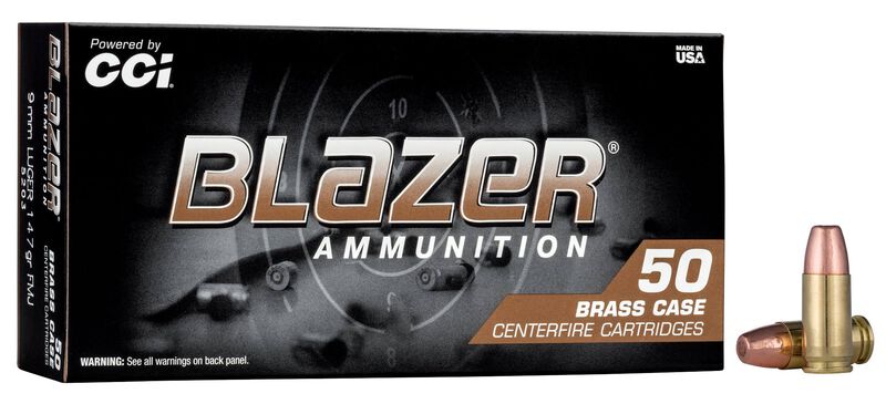 Blazer Brass 9mm Luger 115 GR FMJ ammunition box